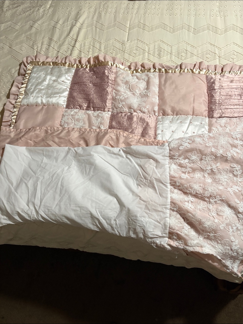 Blush Pink Patchwork Quilted Baby Bedding Set pf 2